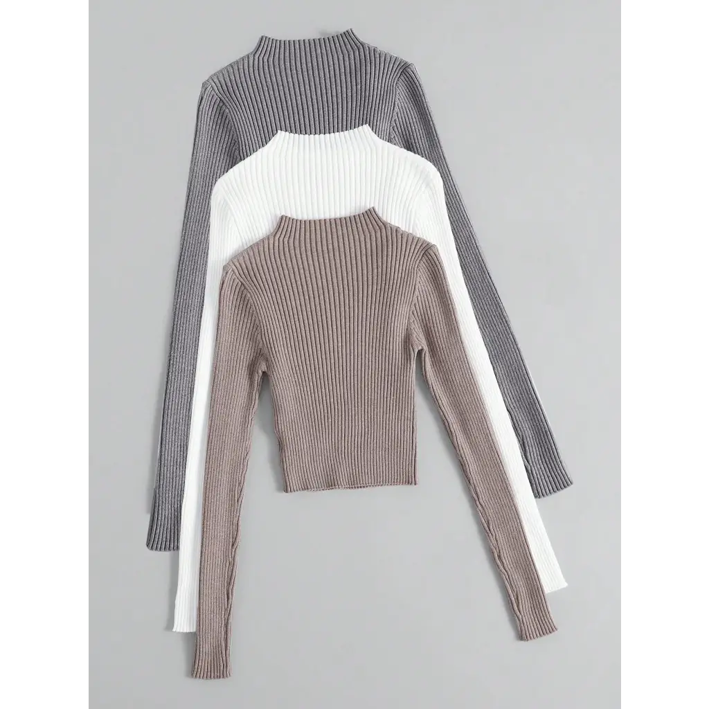 3pcs Mock Neck Ribbed Knit Sweater - Women Sweaters