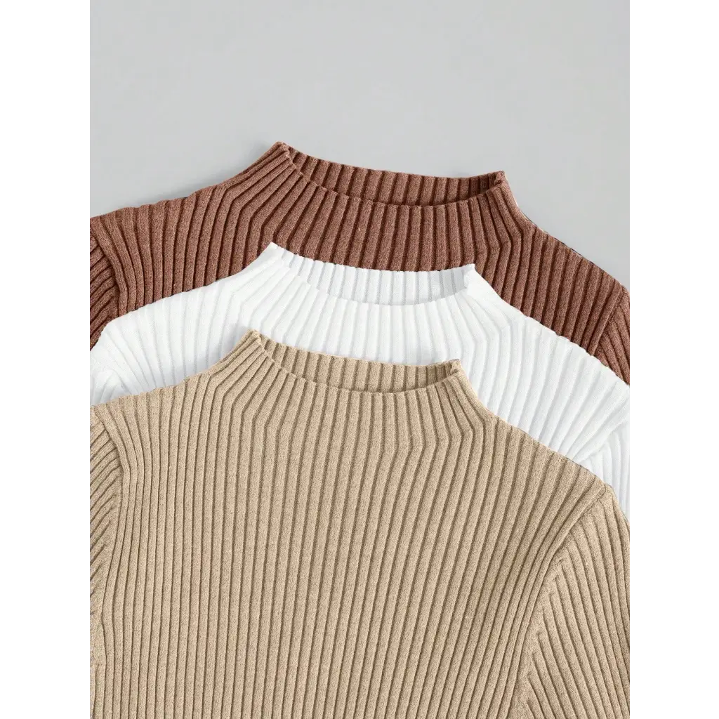 3pcs Mock Neck Ribbed Knit Sweater - Women Sweaters