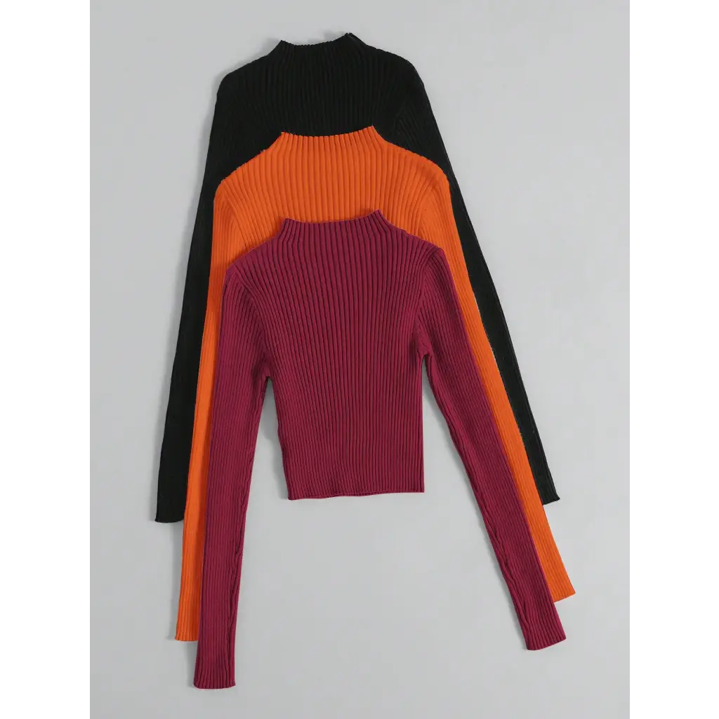 3pcs Mock Neck Ribbed Knit Sweater - Women Sweaters