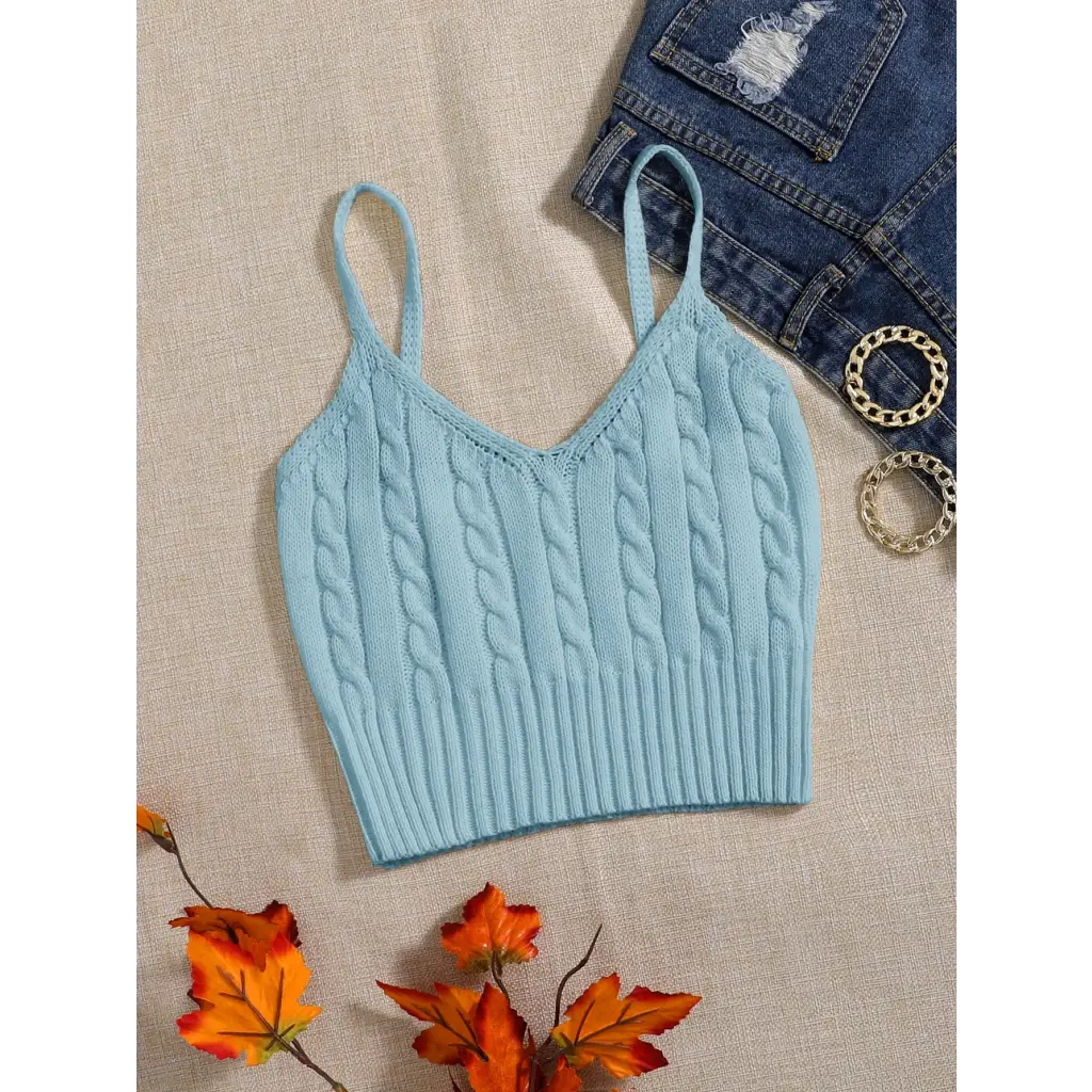 Cable Knit Cami Top - Blue / XS - Women Tops