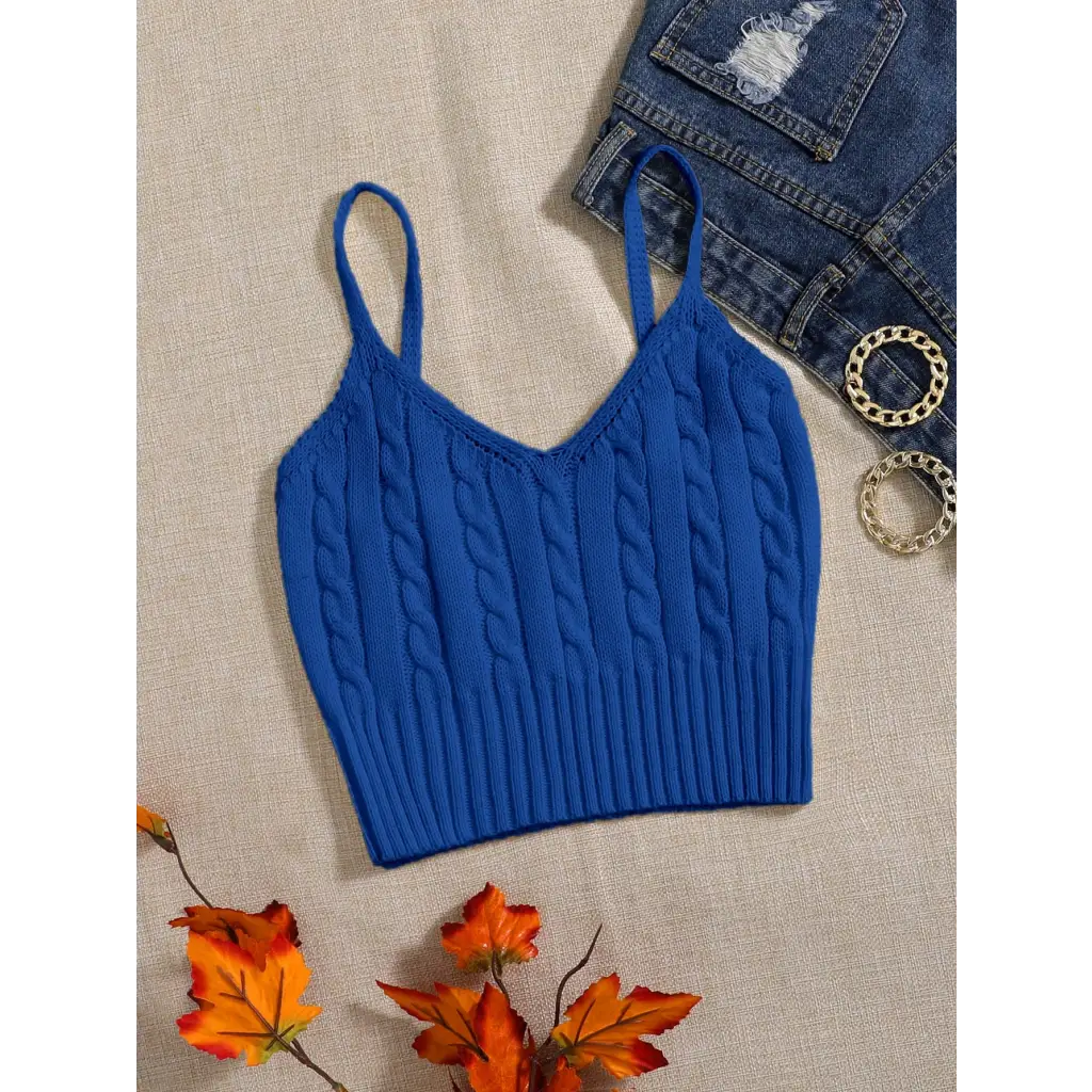 Cable Knit Cami Top - Royal Blue / XS - Women Tops