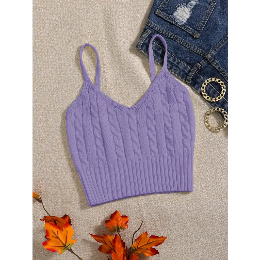 Cable Knit Cami Top - Violet Purple / XS - Women Tops