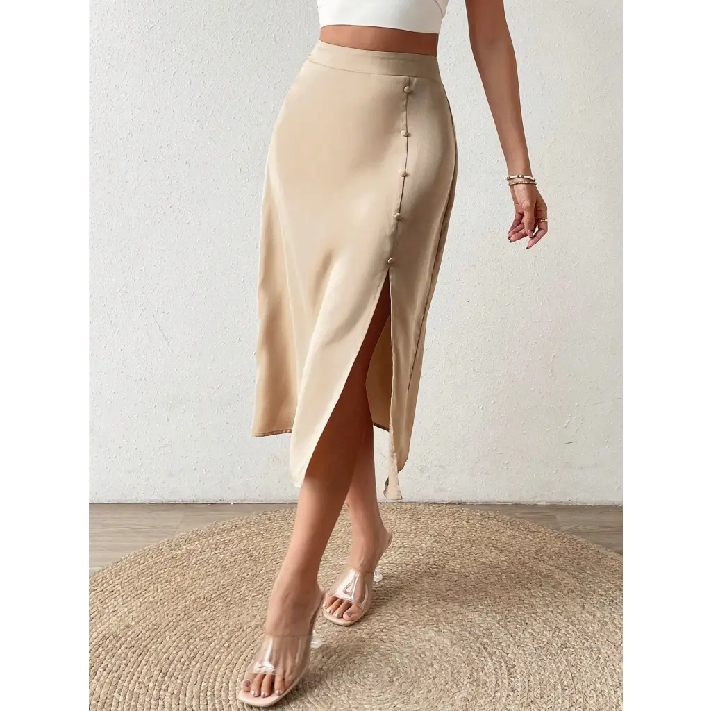 Elegant Button Side Skirt - Women Skirts