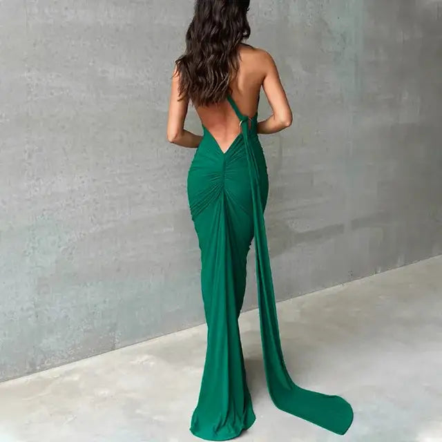 Elegant Maxi Dress Festival Outfit - green / S