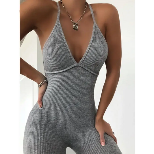 Kliou V-neck Skinny Sexy Jumpsuit Women Summer Hollow Out