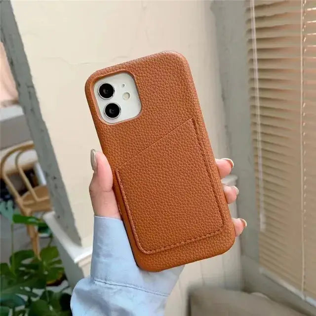 Leather Card Holder Case For IPhone - iPhone 15 / brown