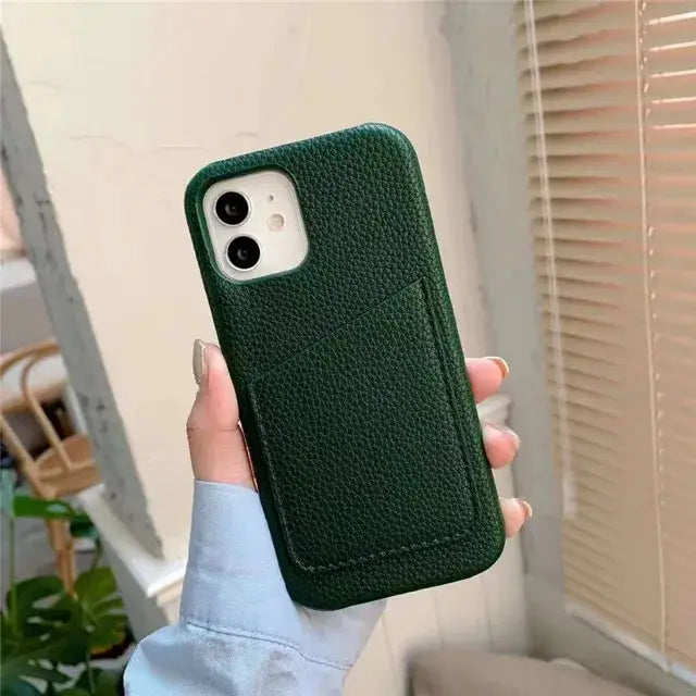 Leather Card Holder Case For IPhone - iPhone 15 / green