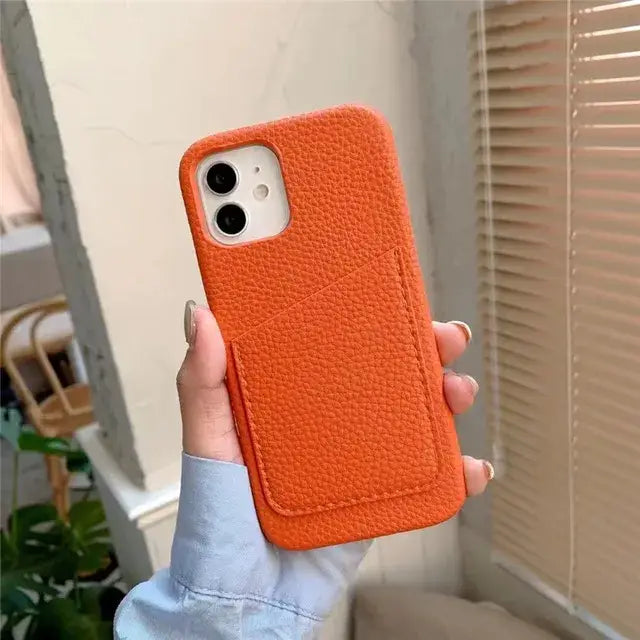 Leather Card Holder Case For IPhone - iPhone 15 / orange