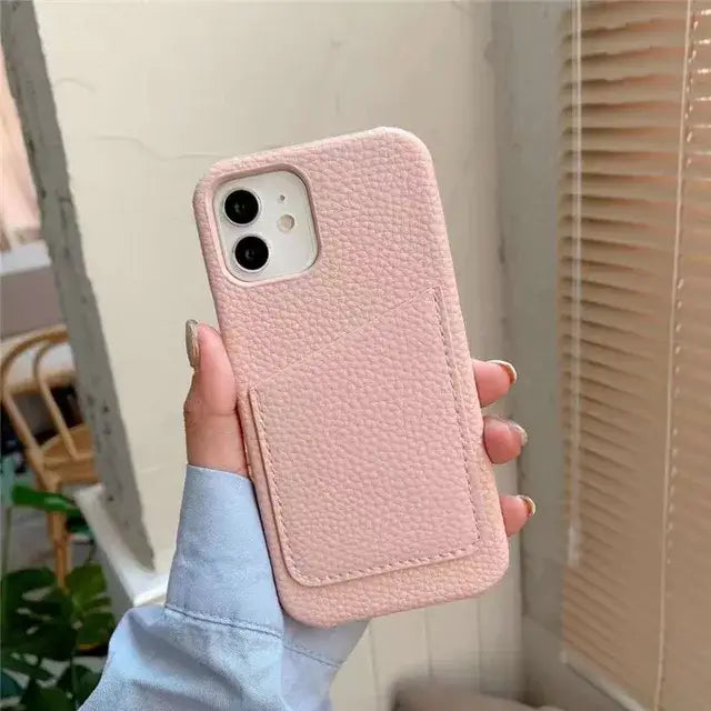 Leather Card Holder Case For IPhone - iPhone 15 / Pink