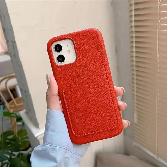 Leather Card Holder Case For IPhone - iPhone 15 / Red