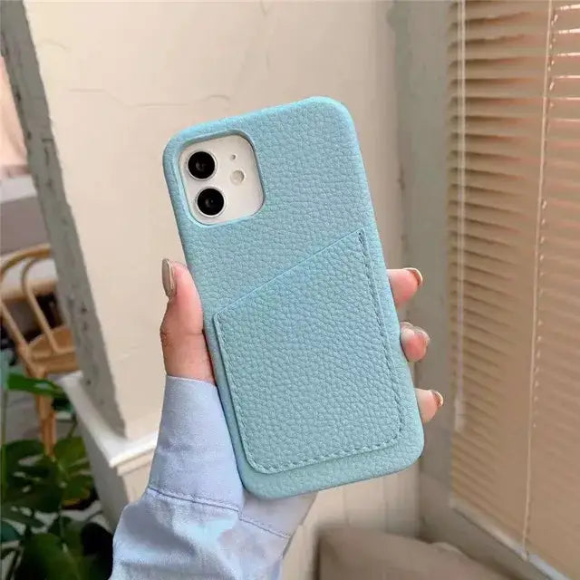 Leather Card Holder Case For IPhone - iPhone 15 / Sky Blue