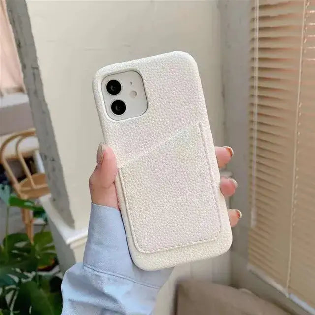 Leather Card Holder Case For IPhone - iPhone 15 / white