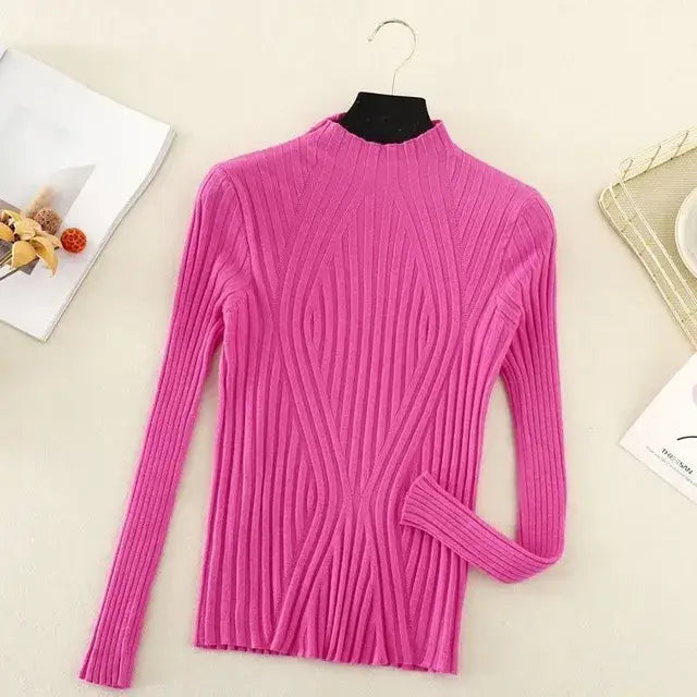 Slim Chic SweaterHalf Turtleneck - hot pink / One Size