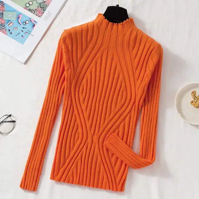 Slim Chic SweaterHalf Turtleneck - orange / One Size