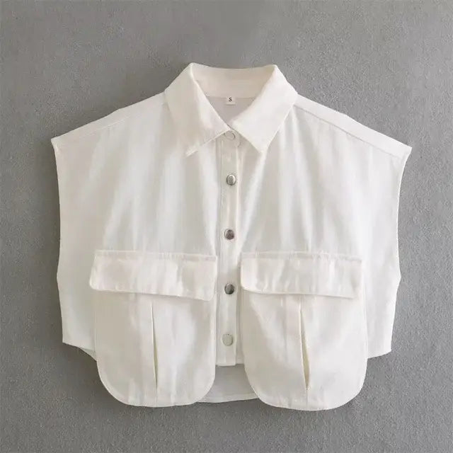 Vest with Double Pockets and Sweetheart - WHITE / S