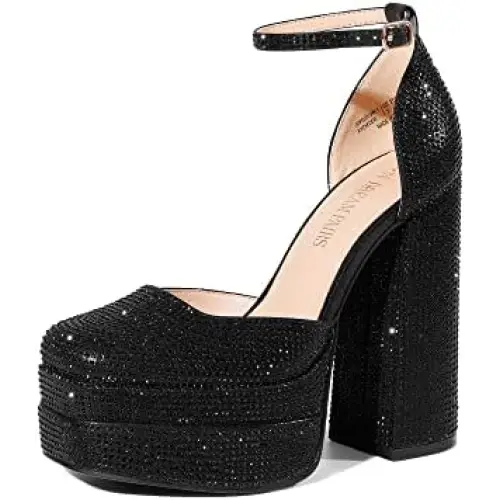 Women’s High Block Heels Square - 6.5 / Black-rhinestone -