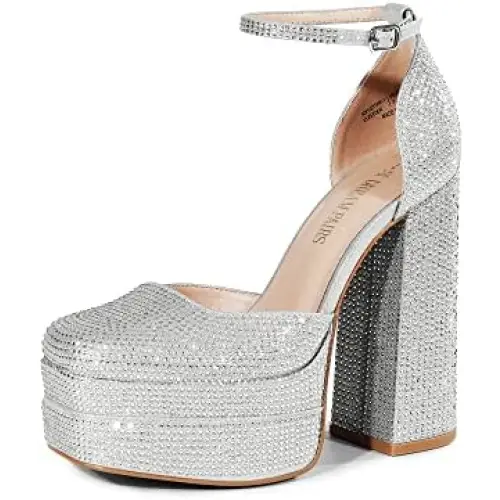 Women’s High Block Heels Square - 7 / Silver-rhinestone -