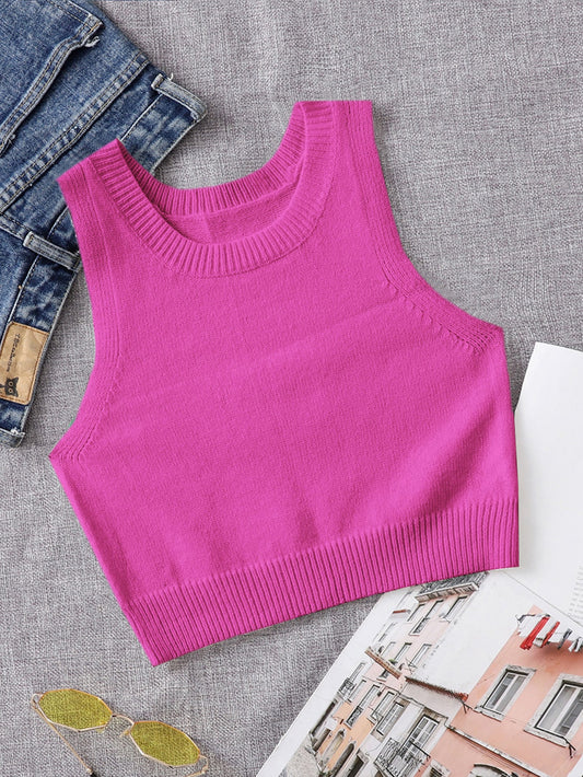 Solid Ribbed Knit Top Sweater Vest