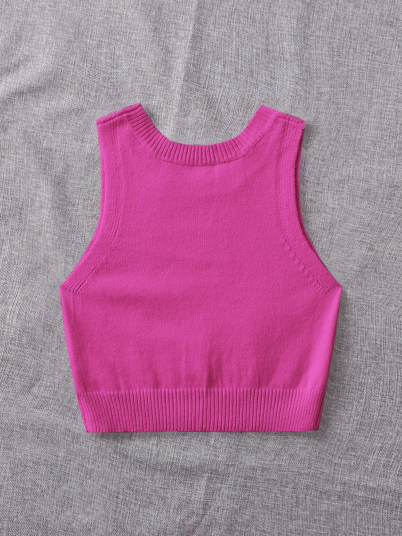 Solid Ribbed Knit Top Sweater Vest