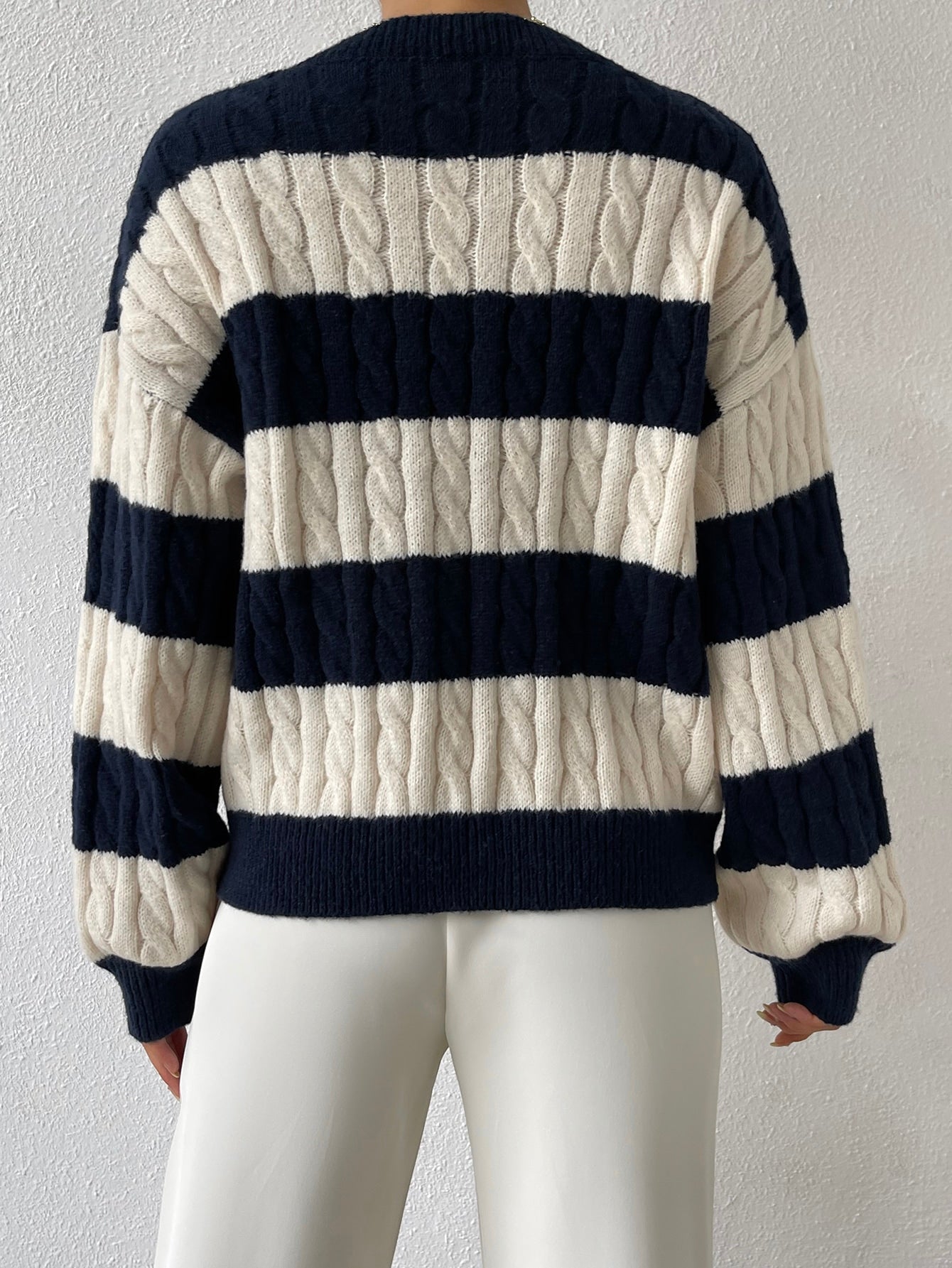 Esesnce Two Tone Cable Knit Drop Shoulder Sweater