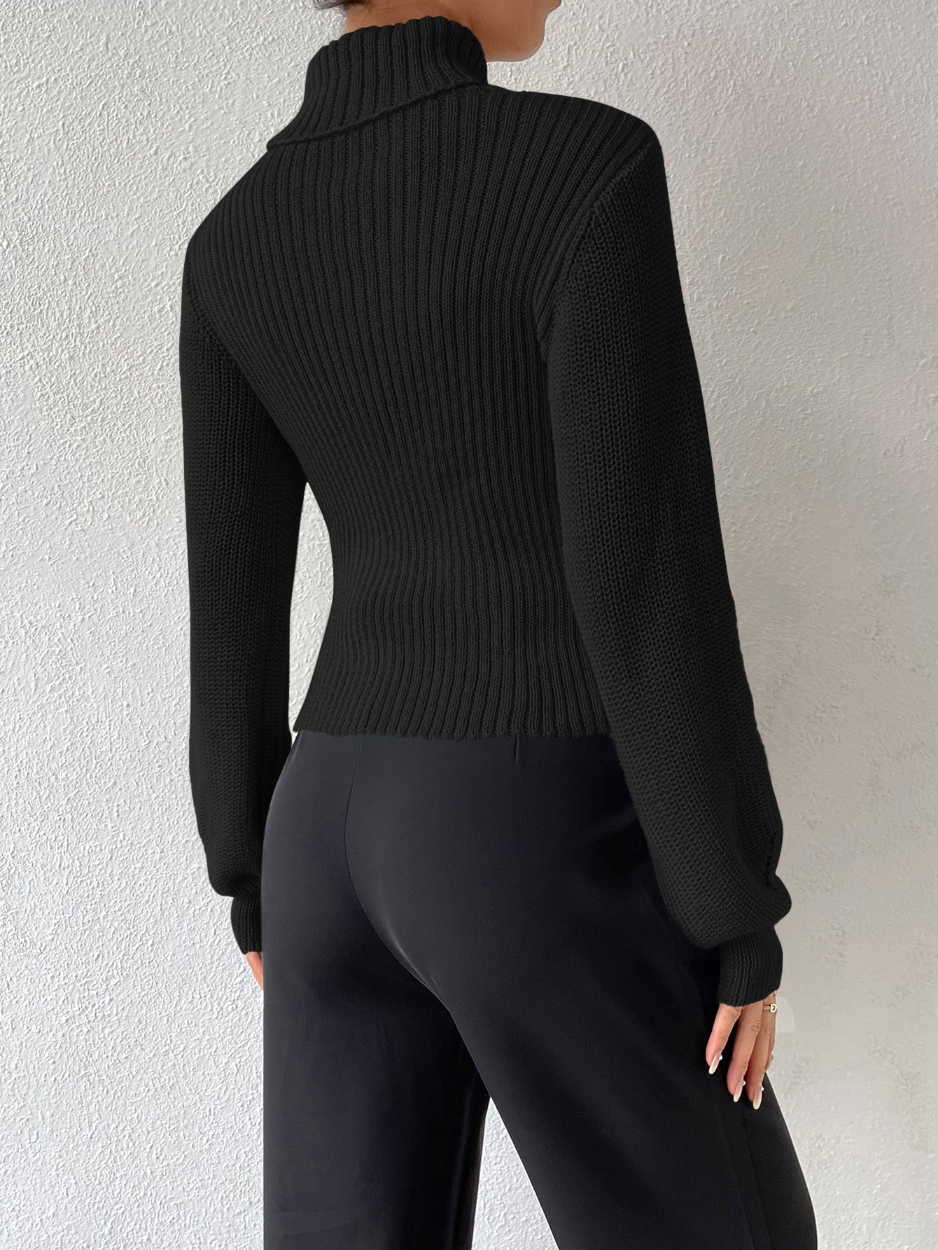 Turtleneck Cut Out Eyelet Detail Sweater