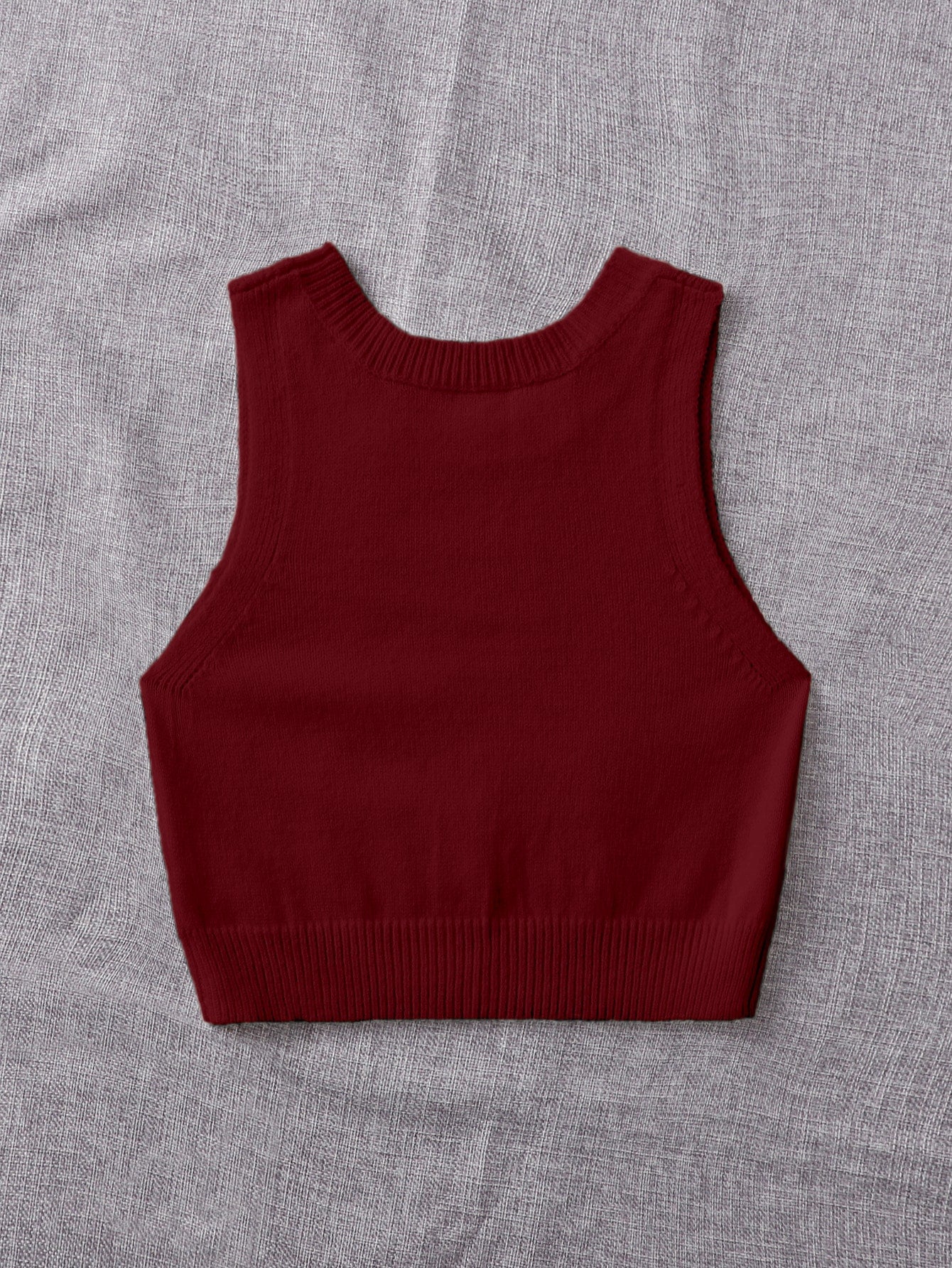 Solid Ribbed Knit Top Sweater Vest