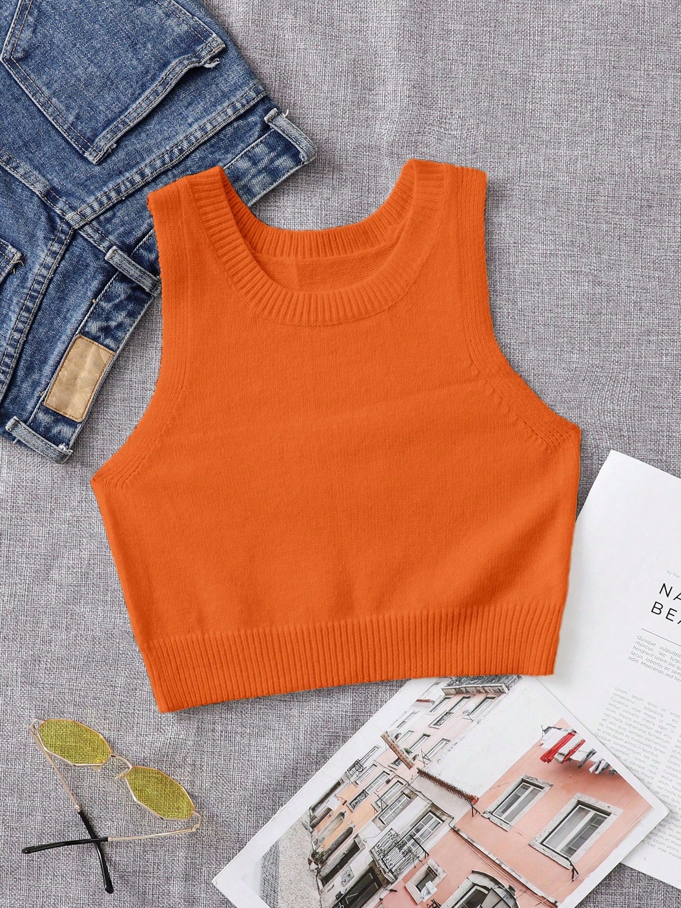 Solid Ribbed Knit Top Sweater Vest