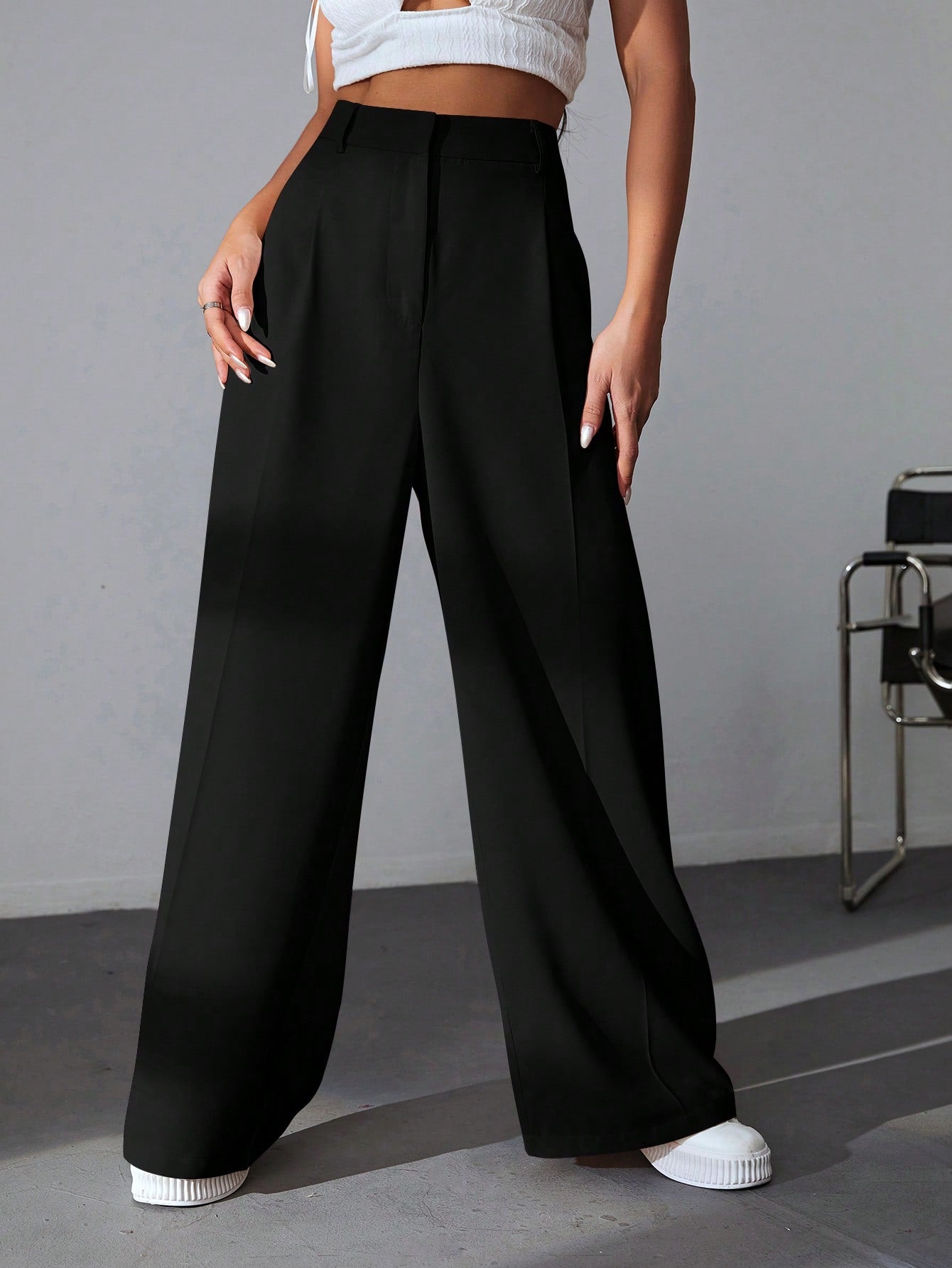 Classy Solid Wide Leg Pants