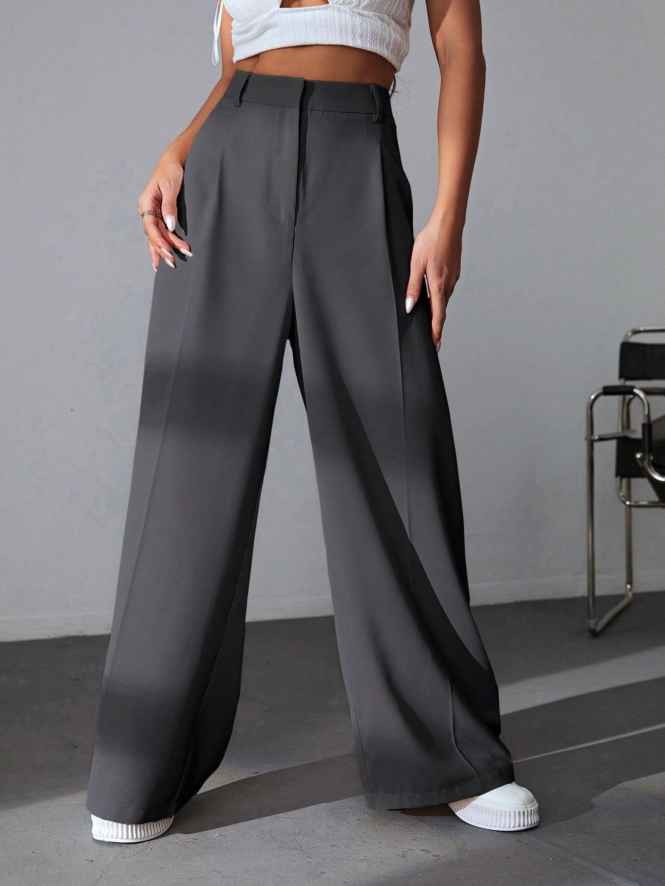 Classy Solid Wide Leg Pants