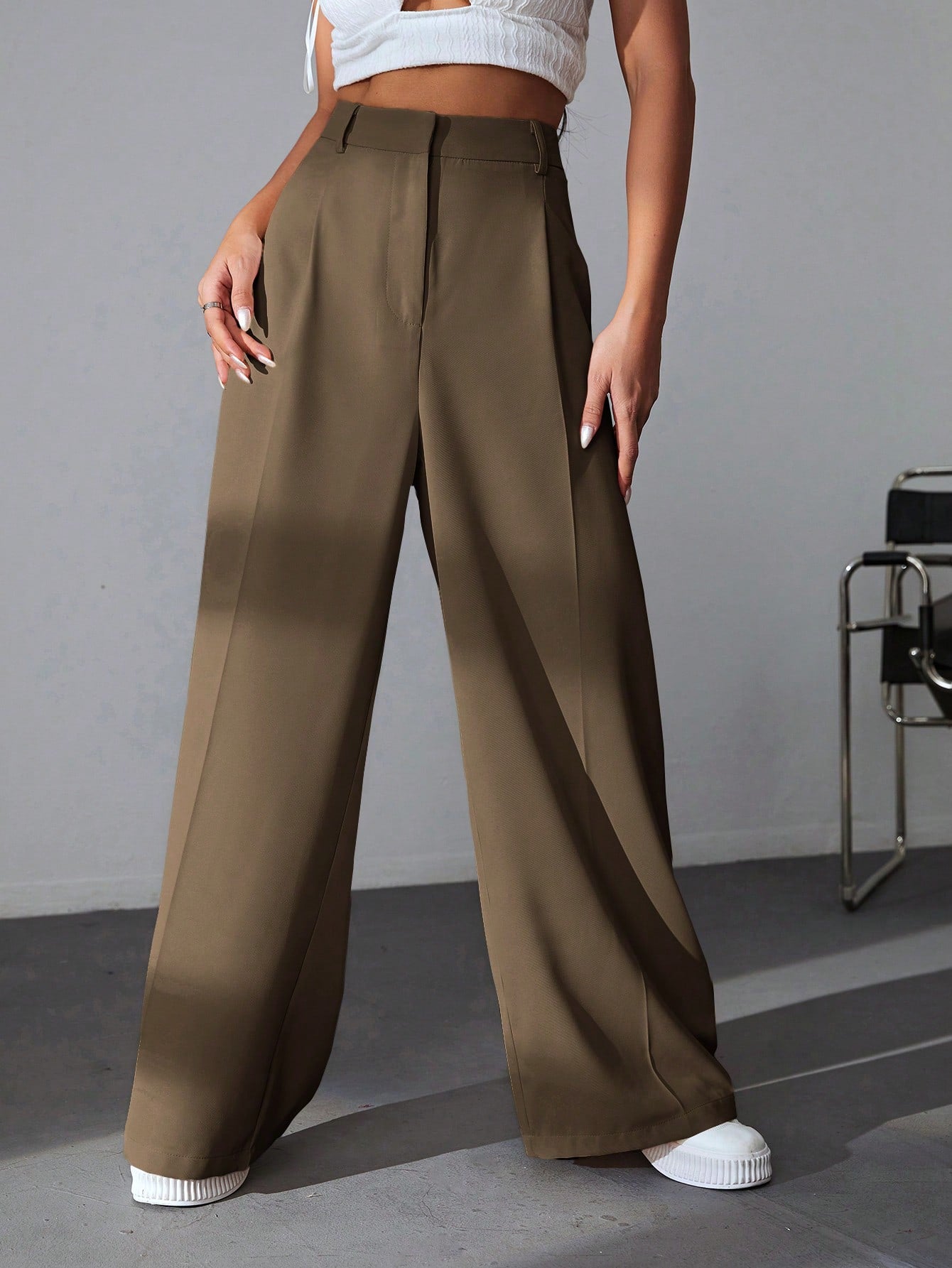 Classy Solid Wide Leg Pants