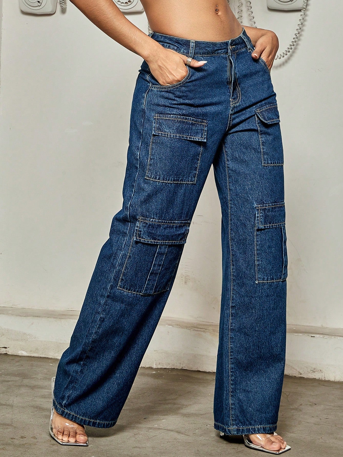 Street Flap Pocket Wide Leg Cargo Jeans