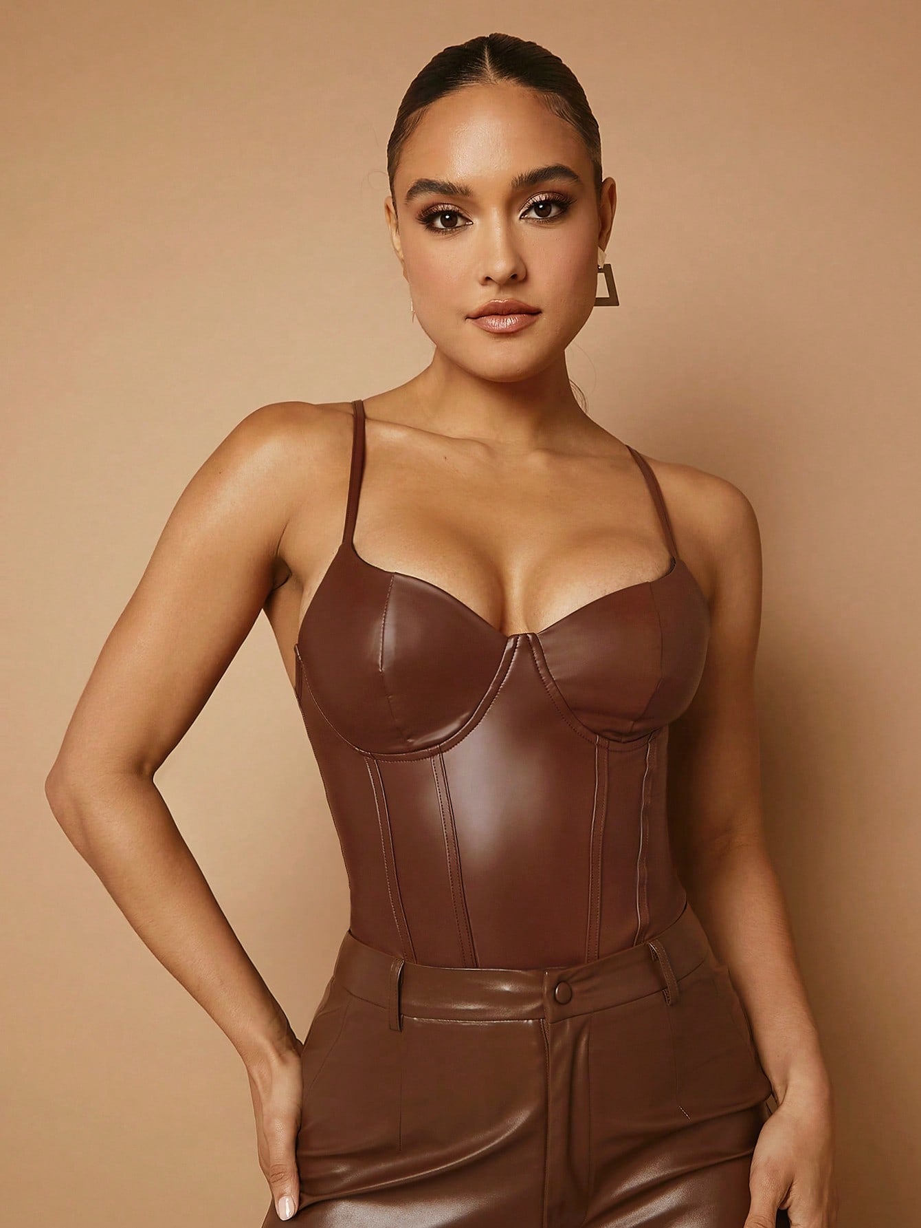 Sexy Leather Cami Bodysuit