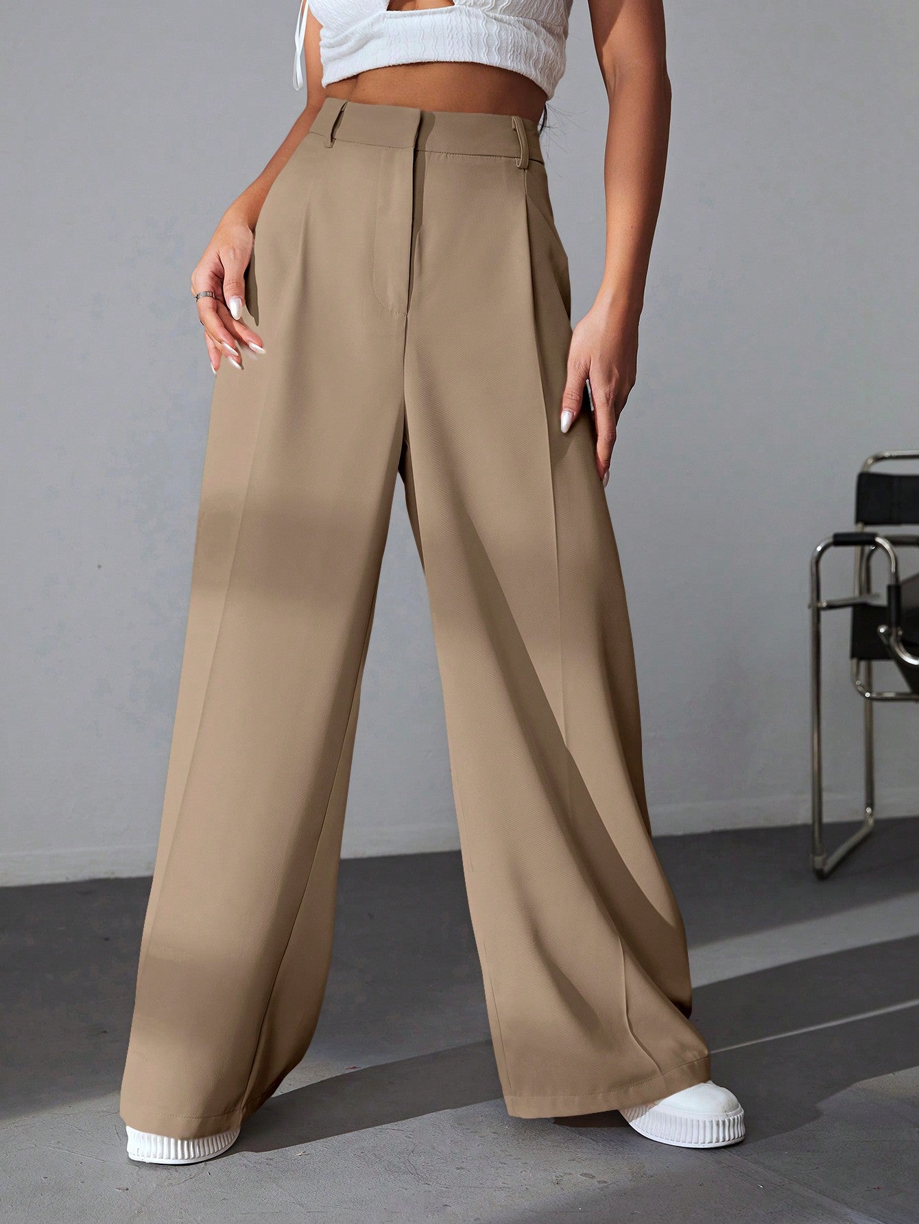 Classy Solid Wide Leg Pants