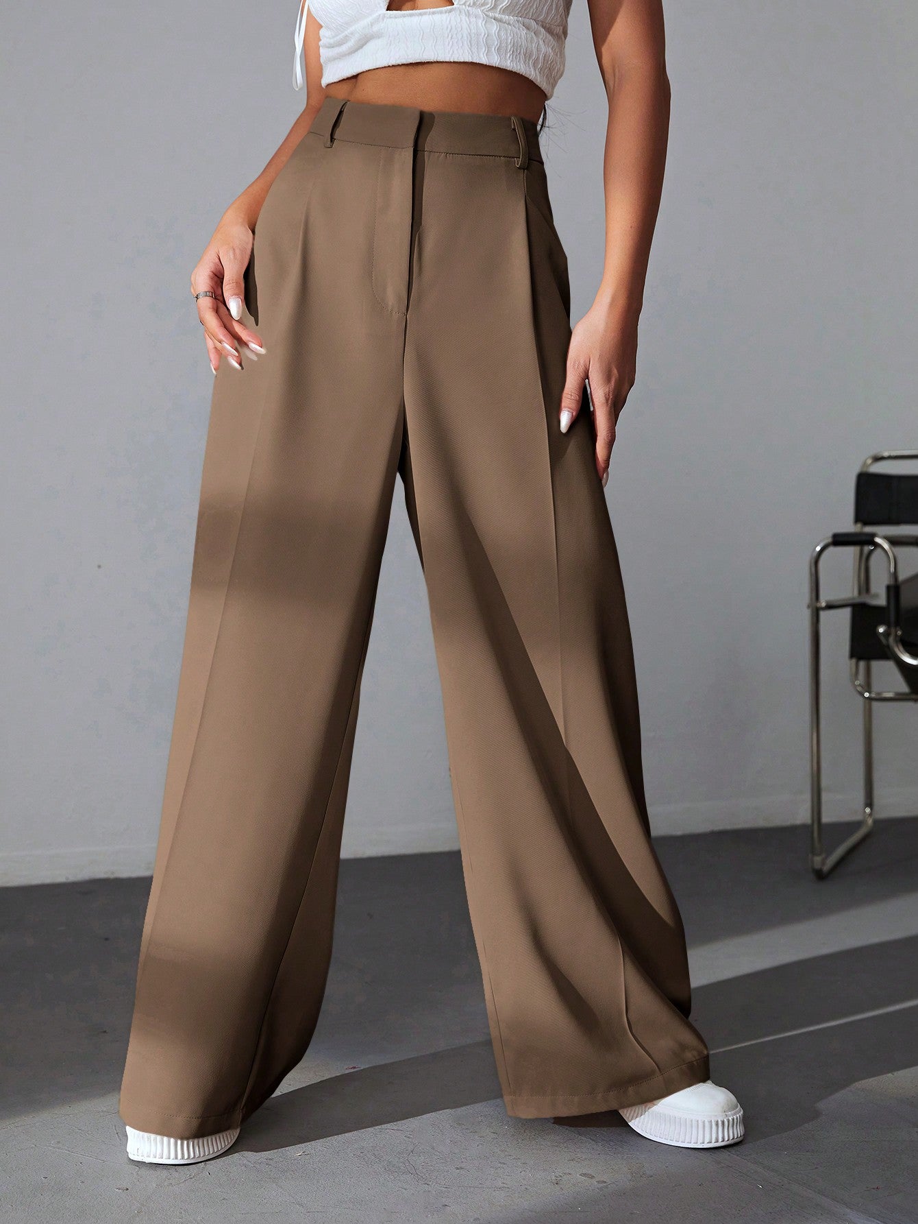 Classy Solid Wide Leg Pants