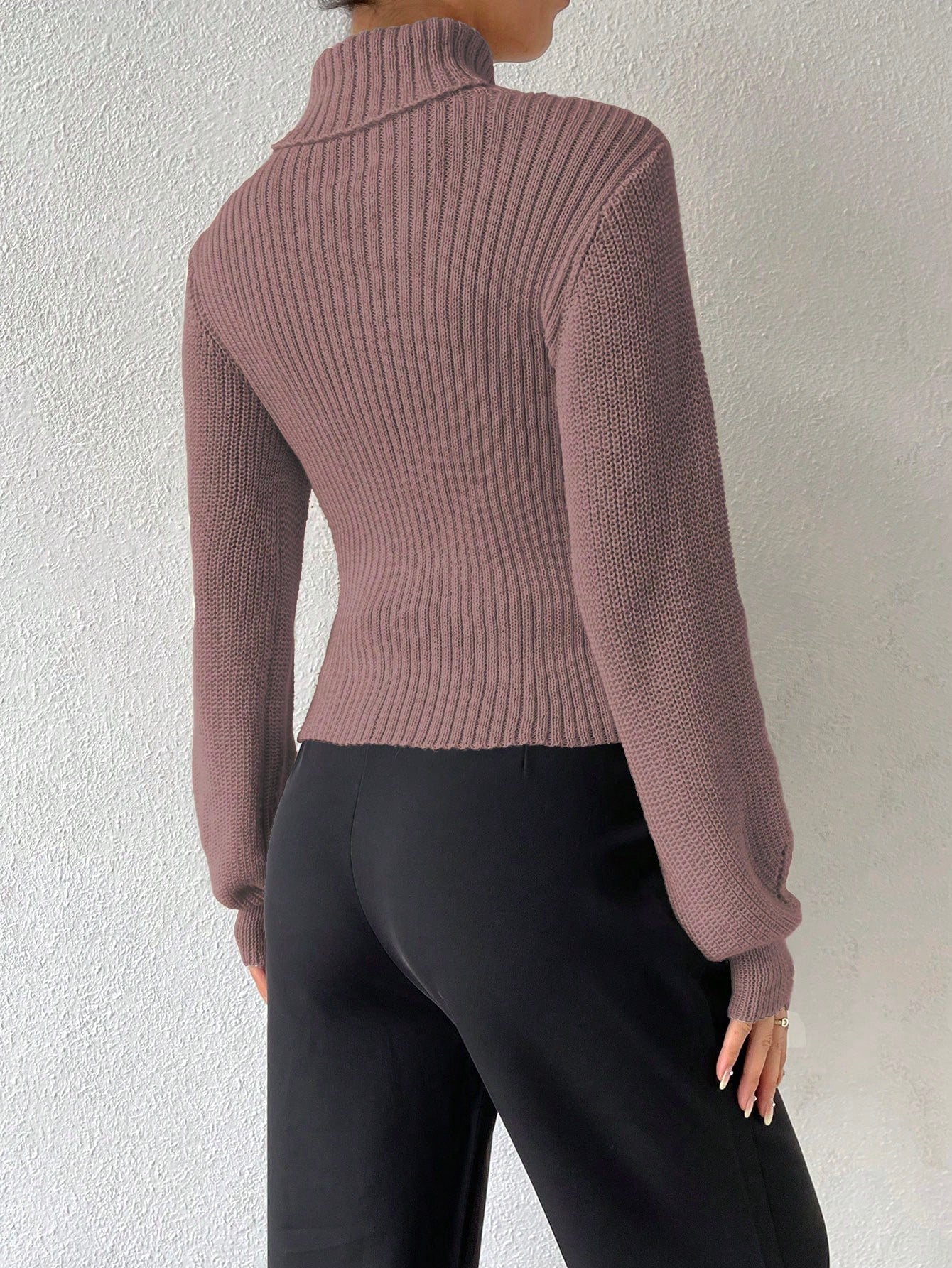 Turtleneck Cut Out Eyelet Detail Sweater