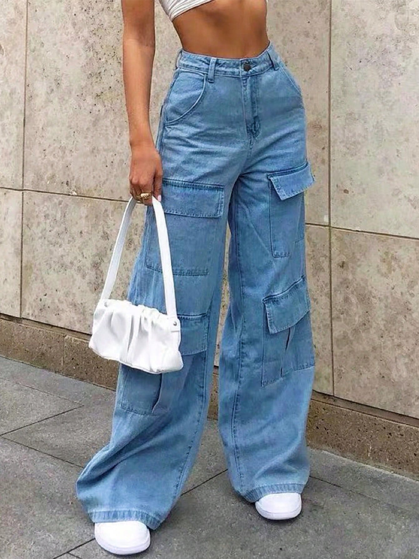 Street Flap Pocket Wide Leg Cargo Jeans