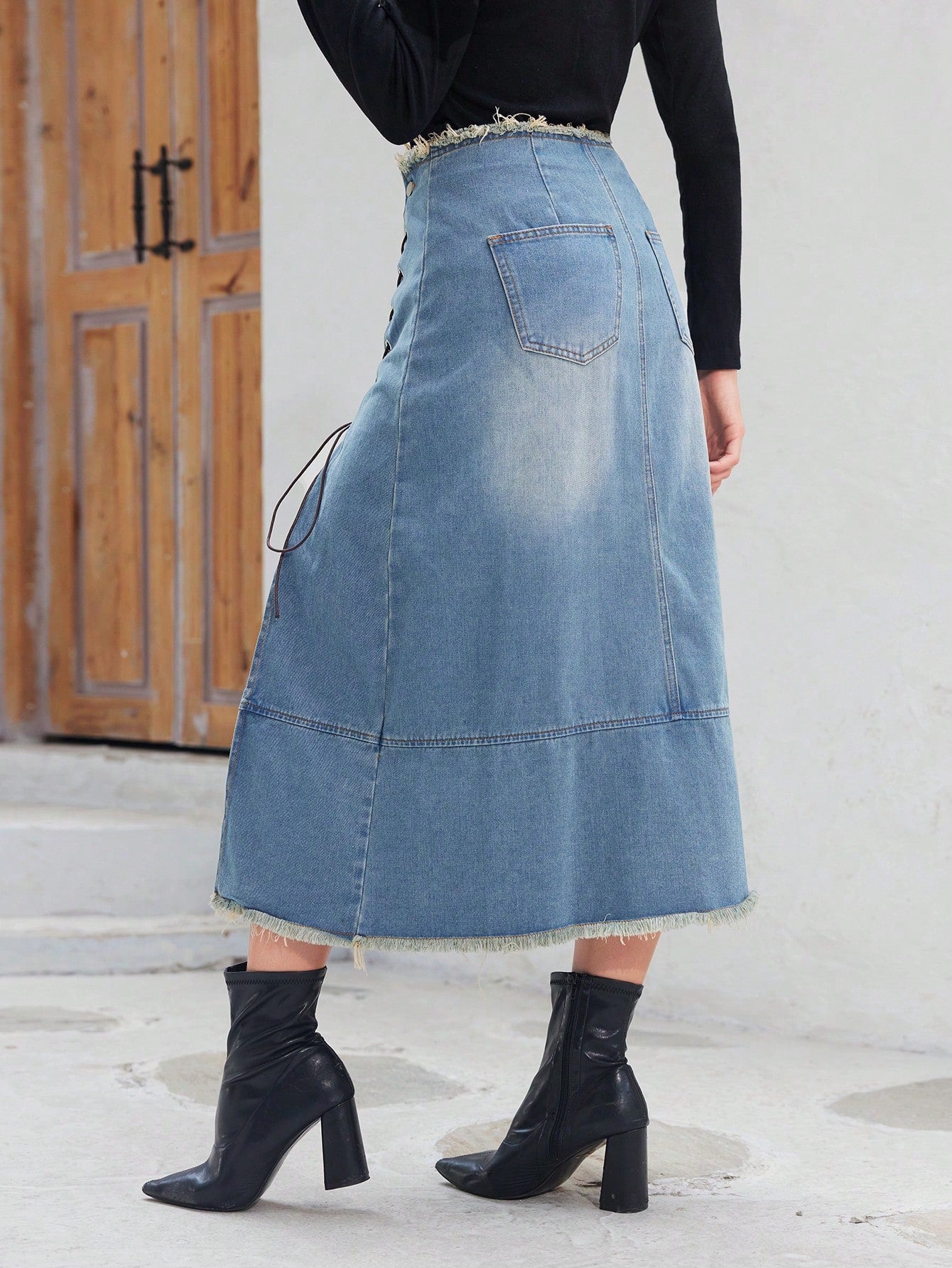 Essnce Button Front Longline Denim Skirt