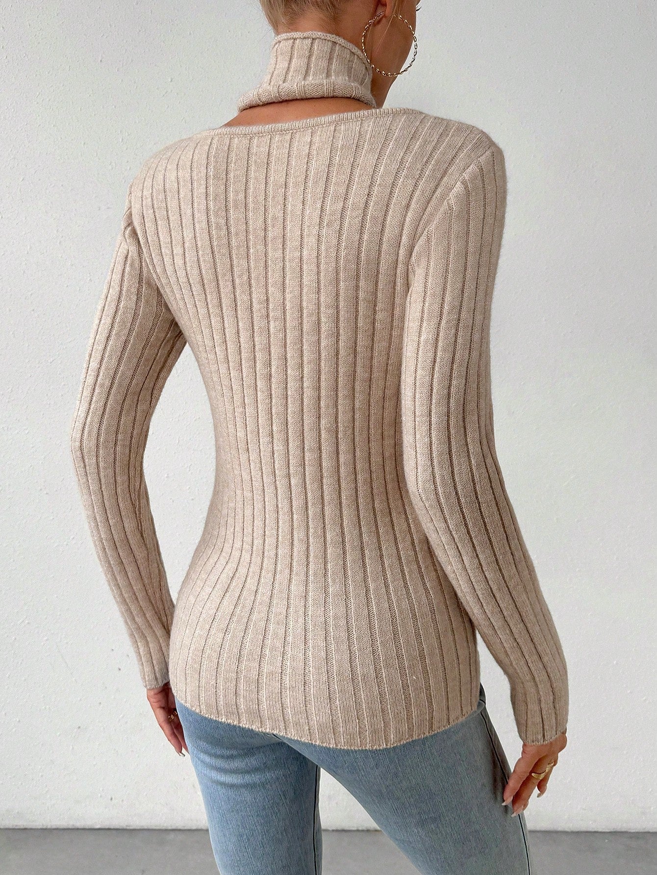 Turtleneck Cut Out Eyelet Detail Sweater