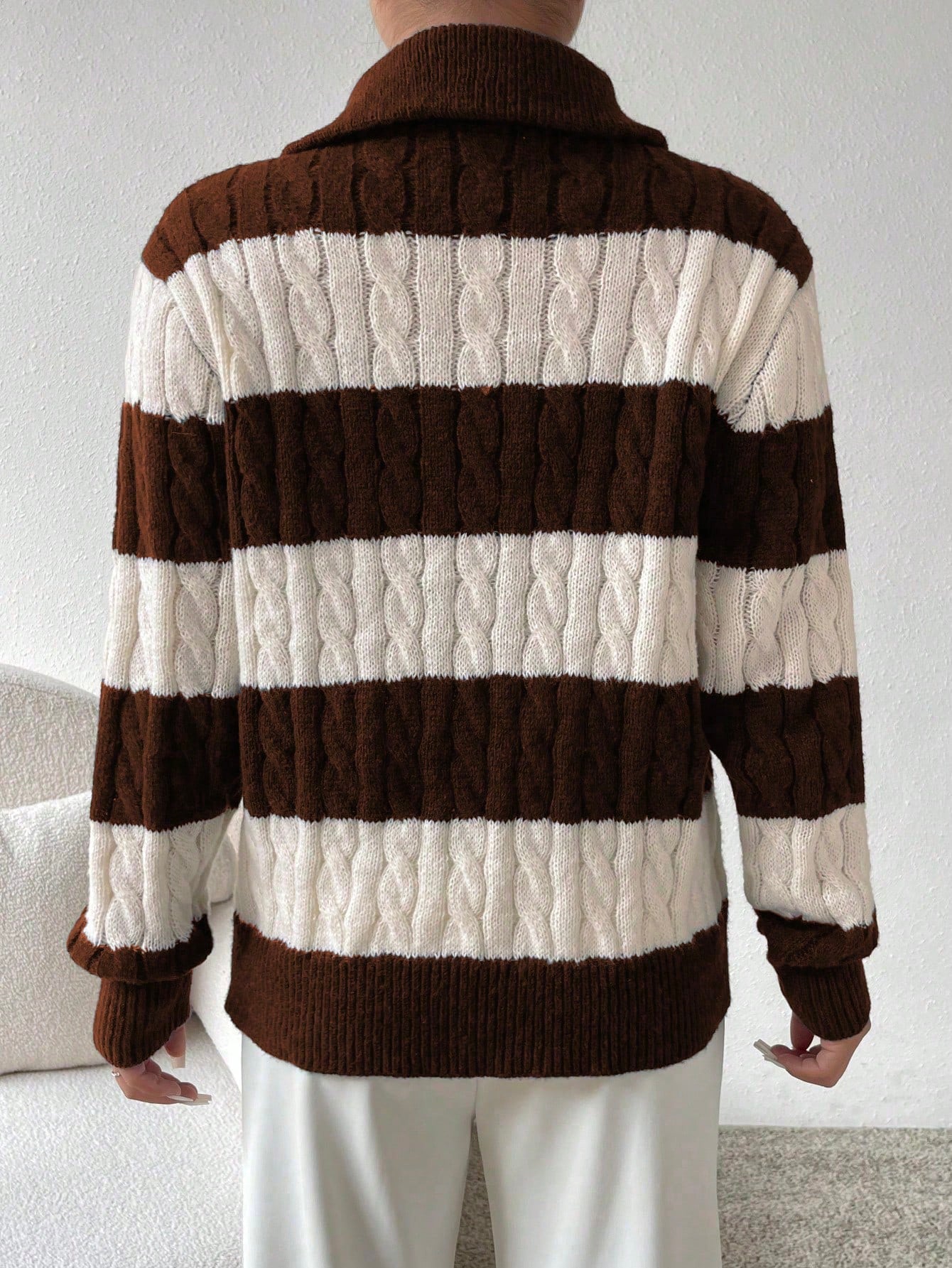 Esesnce Two Tone Cable Knit Drop Shoulder Sweater