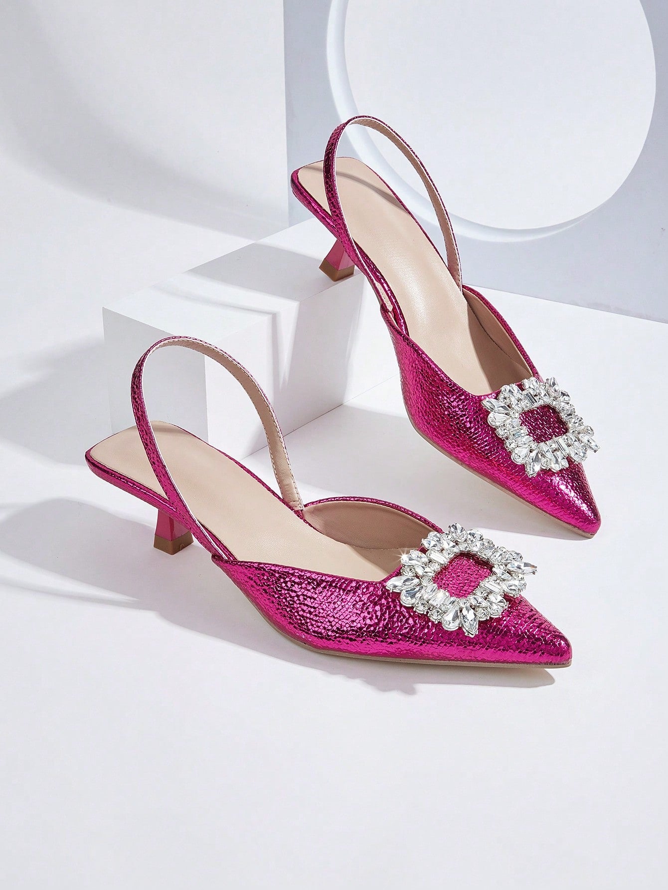 Rosy Gemstone Decor Pumps